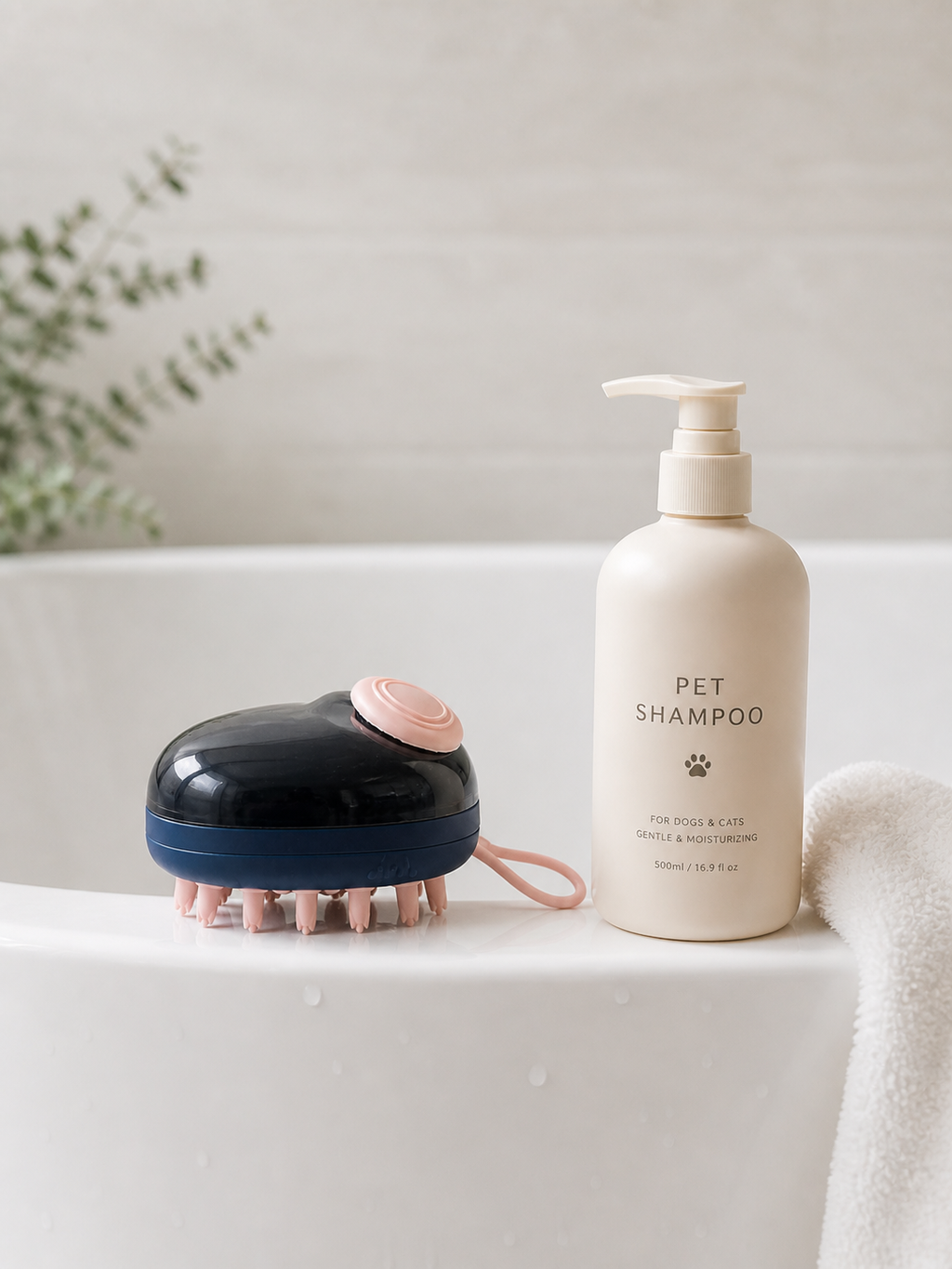 Brosse de Bain Massage avec Distributeur de Shampoing pour Chien et Chat